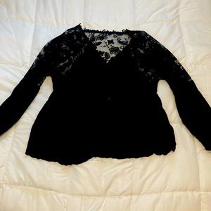 Black button top with lace see through detail